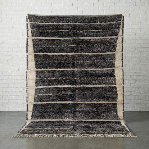 Charcoal & Ivory Fine Horizontal Bands Custom Moroccan Rug - Africancreates