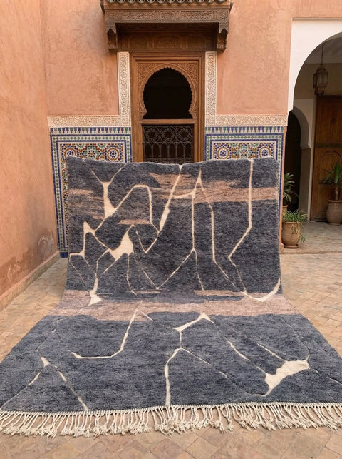 Charcoal & Ivory Fractured Lines Custom Moroccan Rug - Africancreates