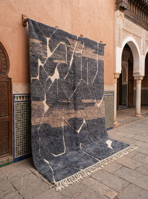 Charcoal & Ivory Fractured Lines Custom Moroccan Rug - Africancreates