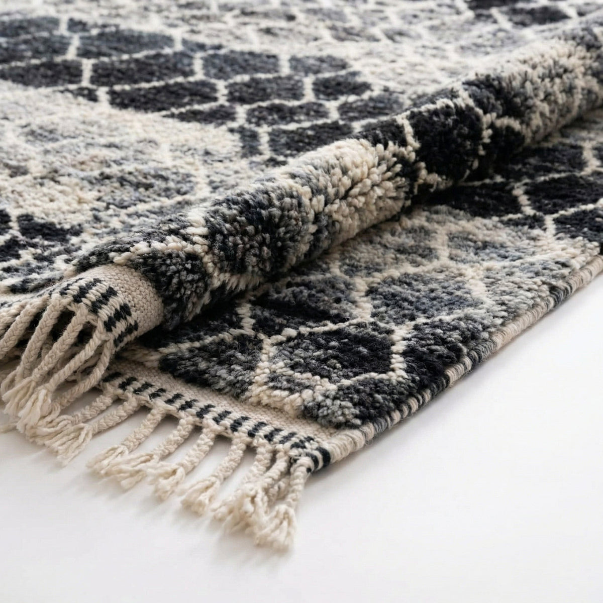 Charcoal & Ivory Irregular Mesh Bands Custom Moroccan Rug - Africancreates
