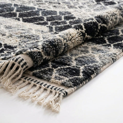 Charcoal & Ivory Irregular Mesh Bands Custom Moroccan Rug - Africancreates