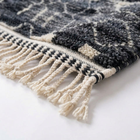 Charcoal & Ivory Irregular Mesh Bands Custom Moroccan Rug - Africancreates