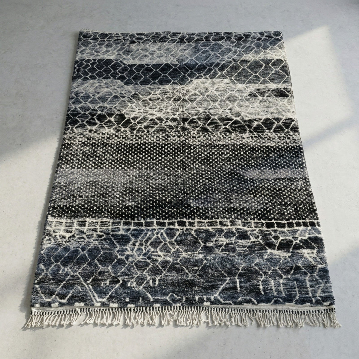 Charcoal & Ivory Irregular Mesh Bands Custom Moroccan Rug - Africancreates
