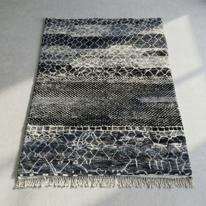 Charcoal & Ivory Irregular Mesh Bands Custom Moroccan Rug - Africancreates