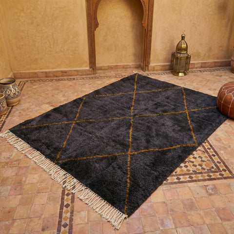 Charcoal & Ochre Irregular Crossing Diamonds Custom Moroccan Rug - Africancreates