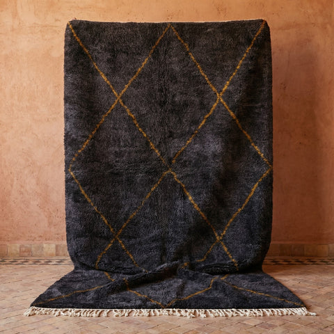 Charcoal & Ochre Irregular Crossing Diamonds Custom Moroccan Rug - Africancreates