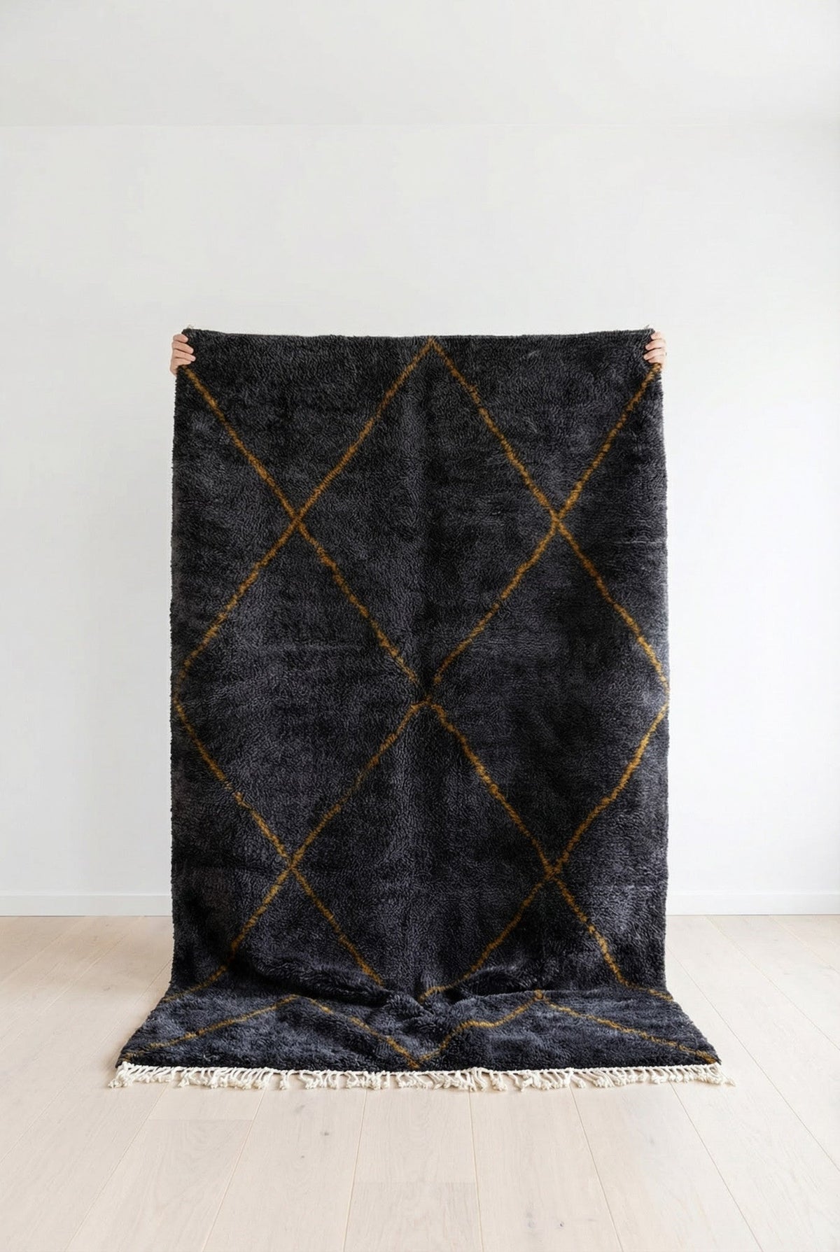 Charcoal & Ochre Irregular Crossing Diamonds Custom Moroccan Rug - Africancreates