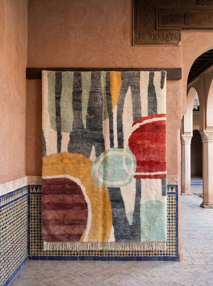 Charcoal, Rust & Teal Abstract Circles Custom Moroccan Rug - Africancreates