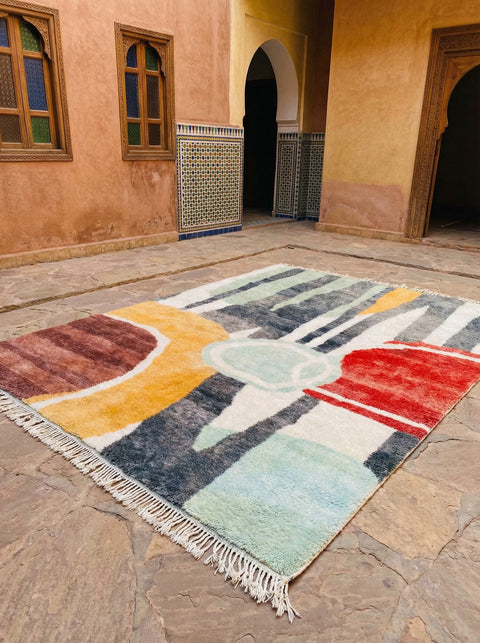 Charcoal, Rust & Teal Abstract Circles Custom Moroccan Rug - Africancreates