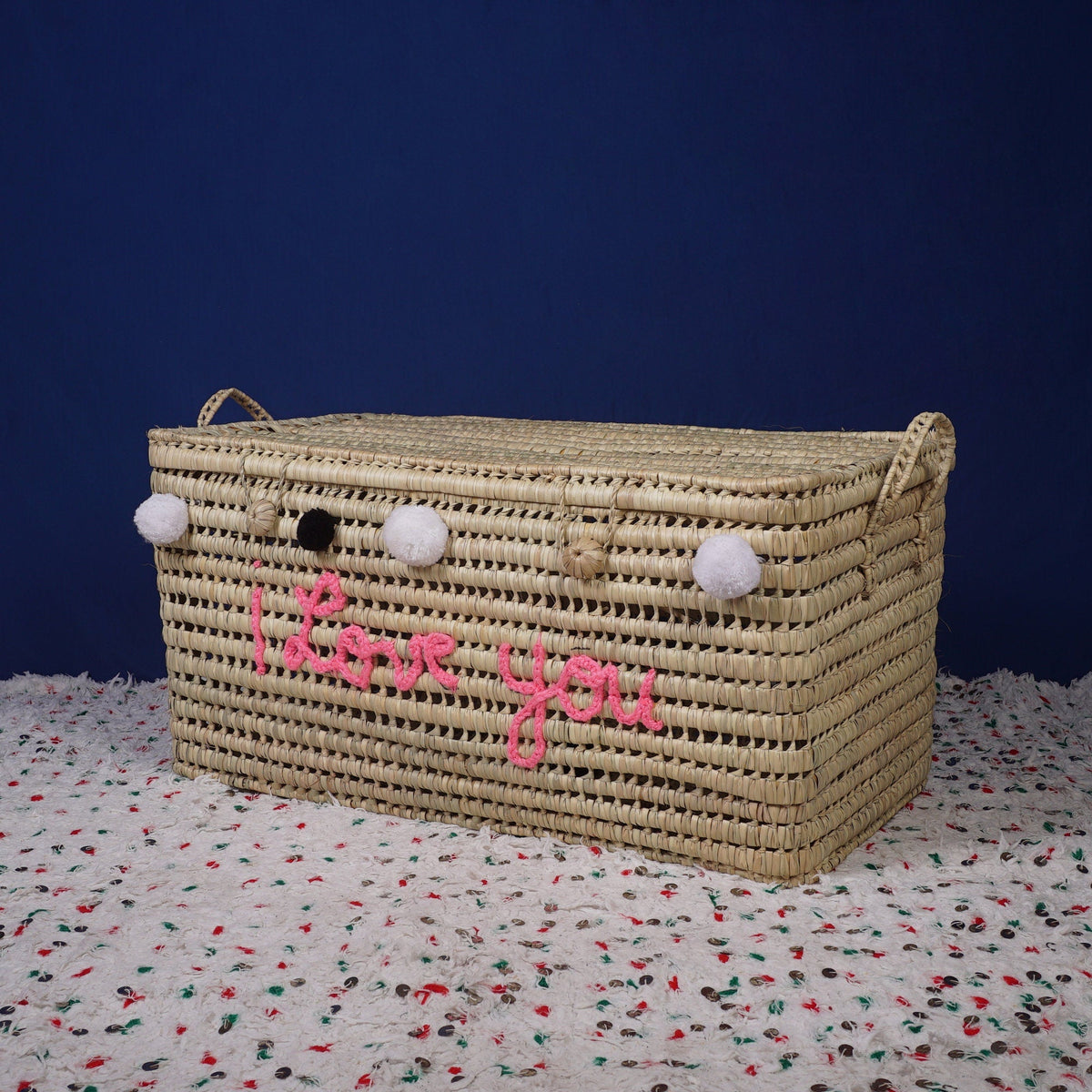 Coffre de rangement en osier - Coffre de rangement et panier en feuille de palmier 80 cm, je t'aime - Africancreates