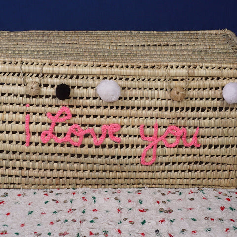 Coffre de rangement en osier - Coffre de rangement et panier en feuille de palmier 80 cm, je t'aime - Africancreates