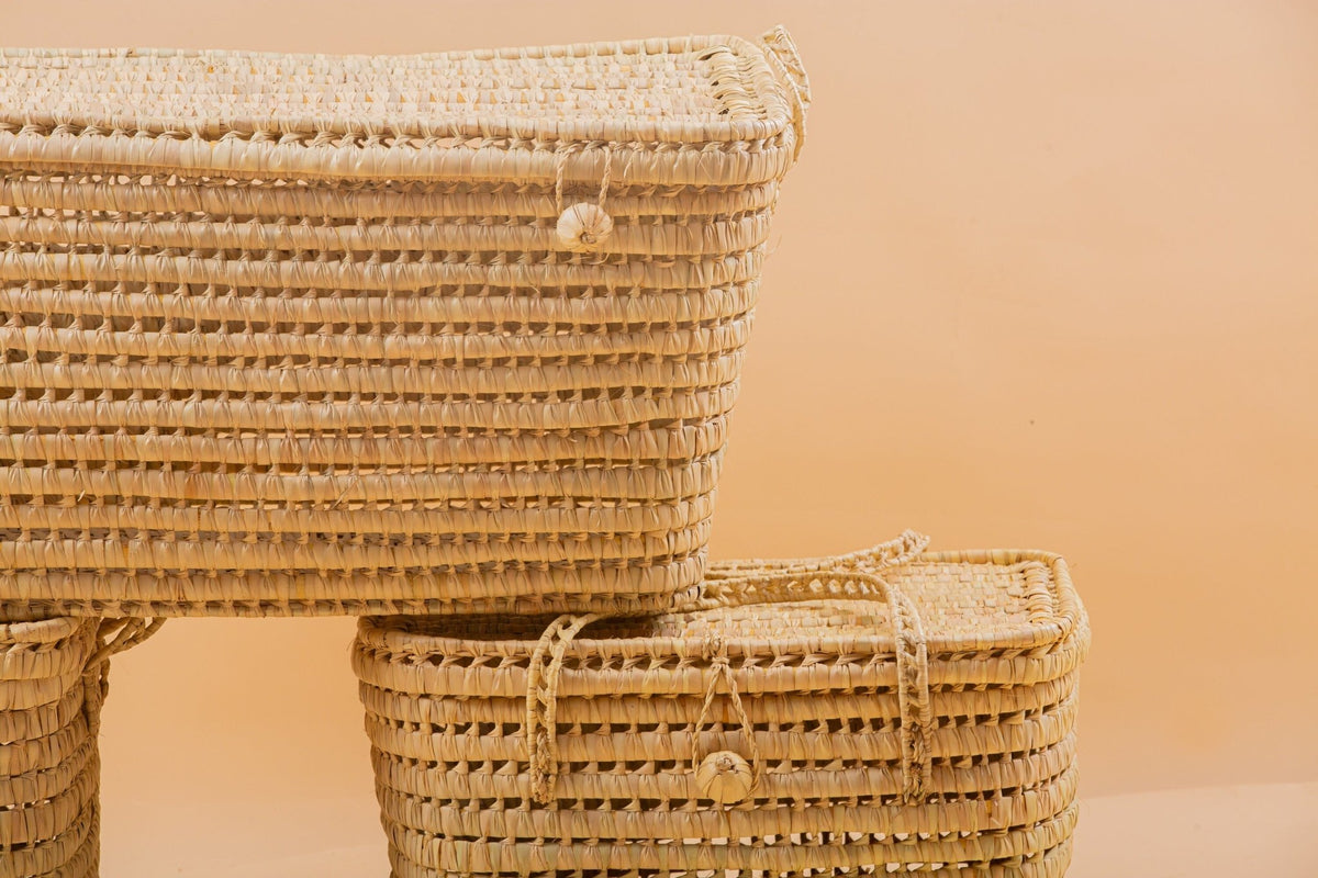 Coffre de rangement Trio en osier - 3 Coffres de rangement en feuilles de palmier Panier de rangement 80+60+50 cm - Africancreates