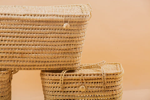 Coffre de rangement Trio en osier - 3 Coffres de rangement en feuilles de palmier Panier de rangement 80+60+50 cm - Africancreates