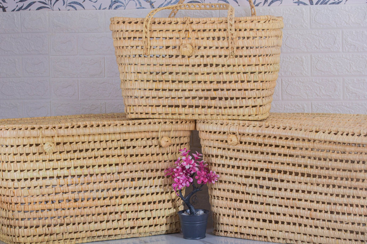 Coffre de rangement Trio en osier - 3 Coffres de rangement en feuilles de palmier Panier de rangement 80+60+50 cm - Africancreates
