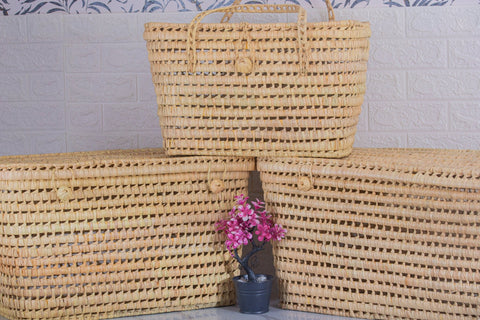 Coffre de rangement Trio en osier - 3 Coffres de rangement en feuilles de palmier Panier de rangement 80+60+50 cm - Africancreates