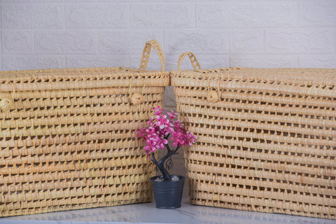 Coffre de rangement Trio en osier - 3 Coffres de rangement en feuilles de palmier Panier de rangement 80+60+50 cm - Africancreates