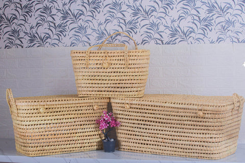 Coffre de rangement Trio en osier - 3 Coffres de rangement en feuilles de palmier Panier de rangement 80+60+50 cm - Africancreates
