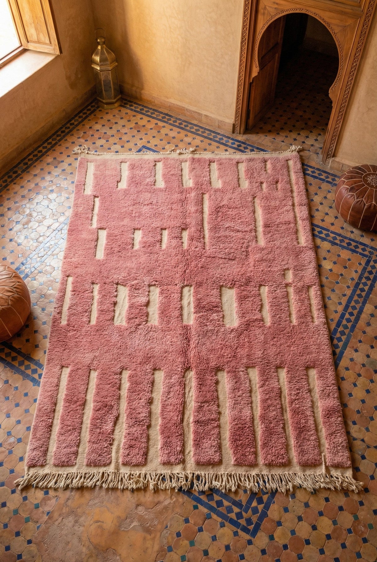 Coral Embossed Parallel Short Bars Custom Moroccan Rug - Africancreates