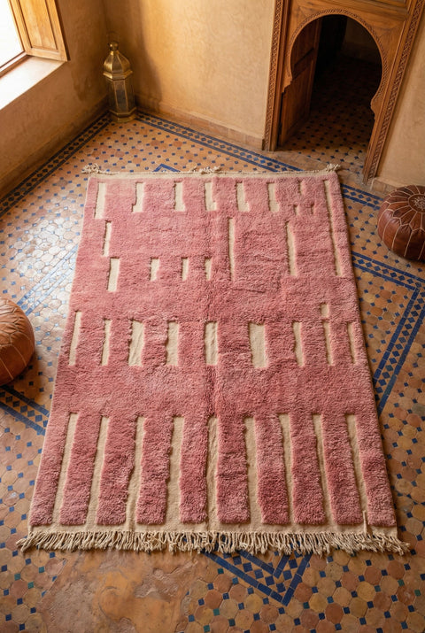 Coral Embossed Parallel Short Bars Custom Moroccan Rug - Africancreates