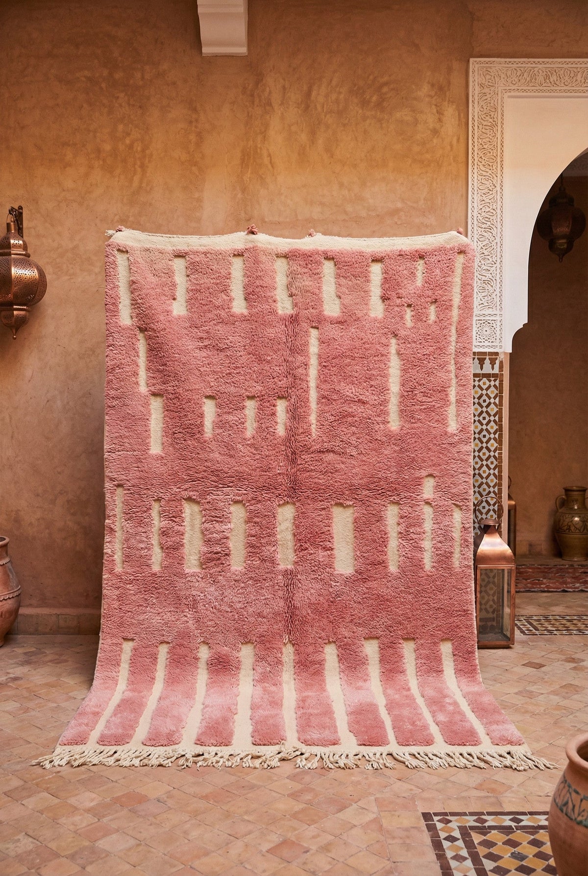 Coral Embossed Parallel Short Bars Custom Moroccan Rug - Africancreates