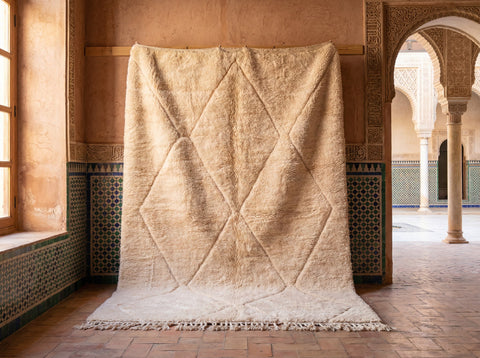 Cream & Beige Diagonal Relief Lattice Custom Moroccan Rug - Africancreates