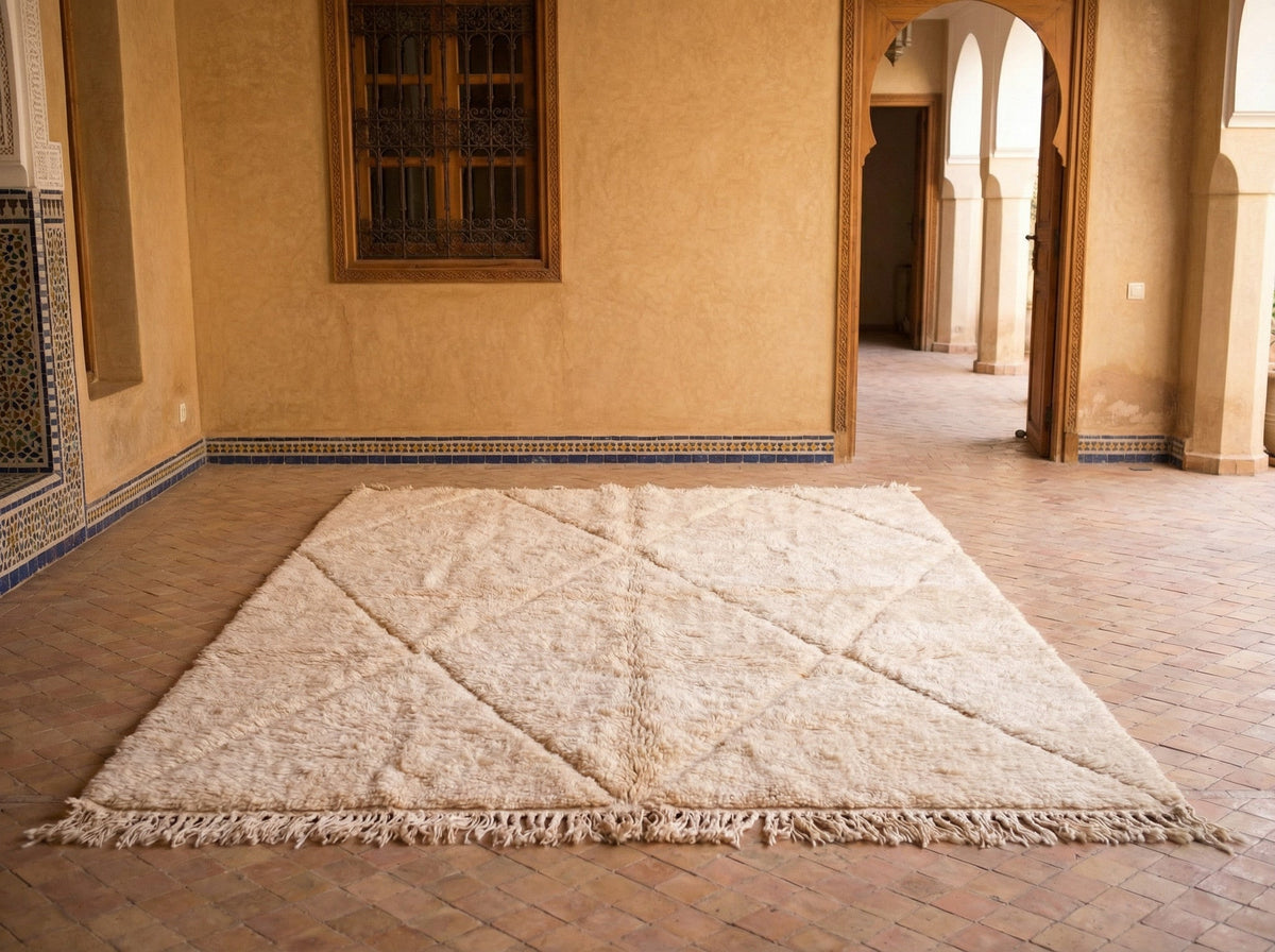 Cream & Beige Diagonal Relief Lattice Custom Moroccan Rug - Africancreates