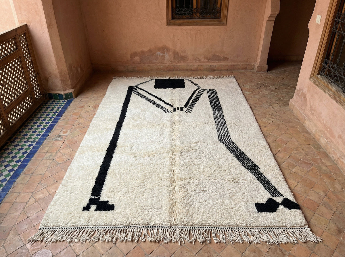 Cream & Black Angular Figure Form Custom Moroccan Rug - Africancreates