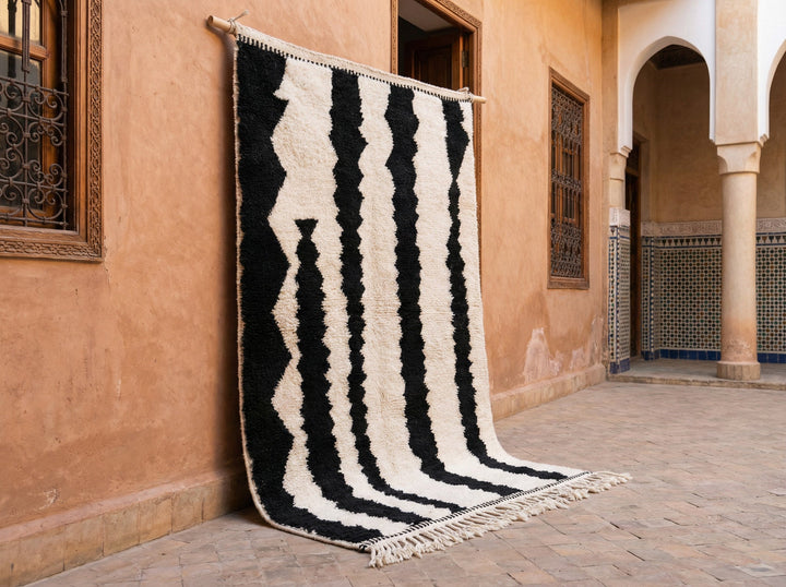 Cream & Black Broad Zigzag Stripes Custom Moroccan Rug - Africancreates
