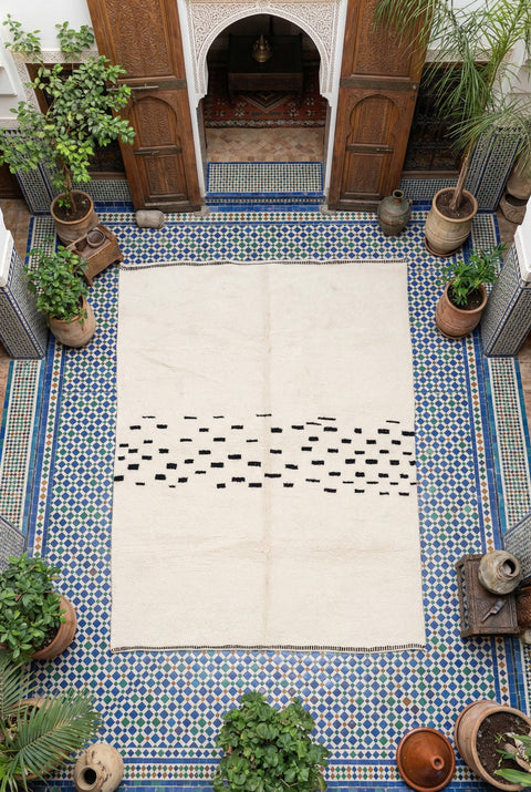 Cream & Black Dotted Middle Band Custom Moroccan Rug - Africancreates