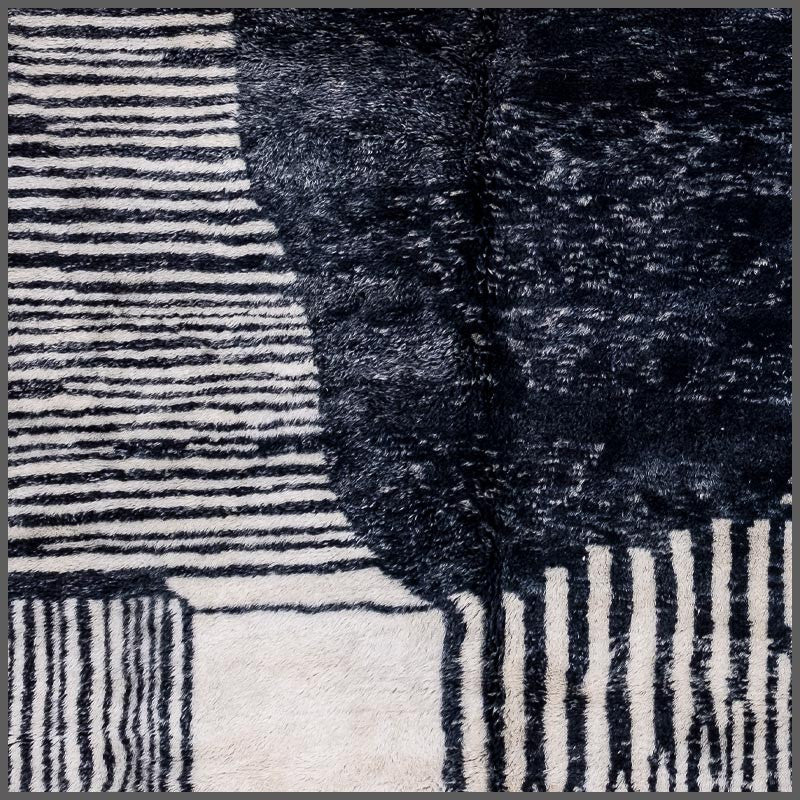 Cream & Black Fine Striped Cross Oval Custom Moroccan Rug - Africancreates