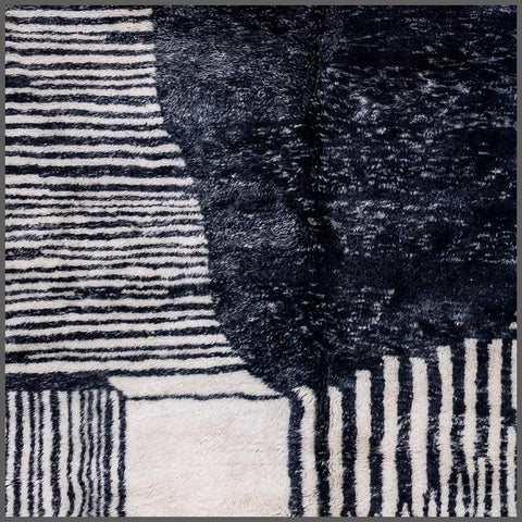 Cream & Black Fine Striped Cross Oval Custom Moroccan Rug - Africancreates