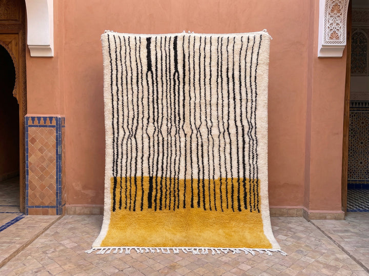 Cream & Black Fine Stripes Mustard End Custom Moroccan Rug - Africancreates