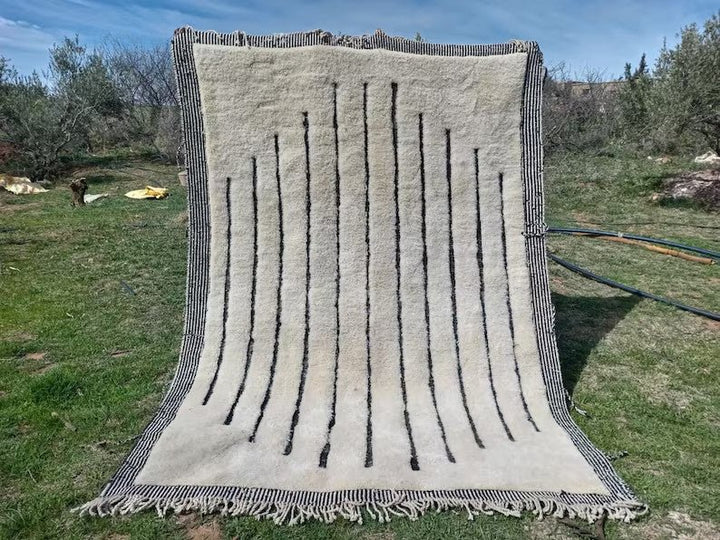Cream & Black Graduated Vertical Lines Custom Beni Ourain Moroccan Rug - Africancreates