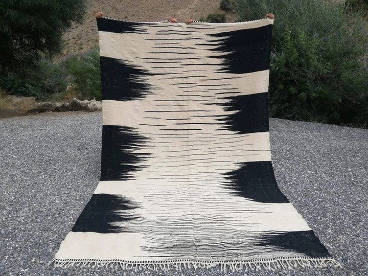Cream & Black Jagged Side Blocks Custom Moroccan Rug - Africancreates
