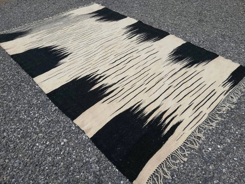 Cream & Black Jagged Side Blocks Custom Moroccan Rug - Africancreates