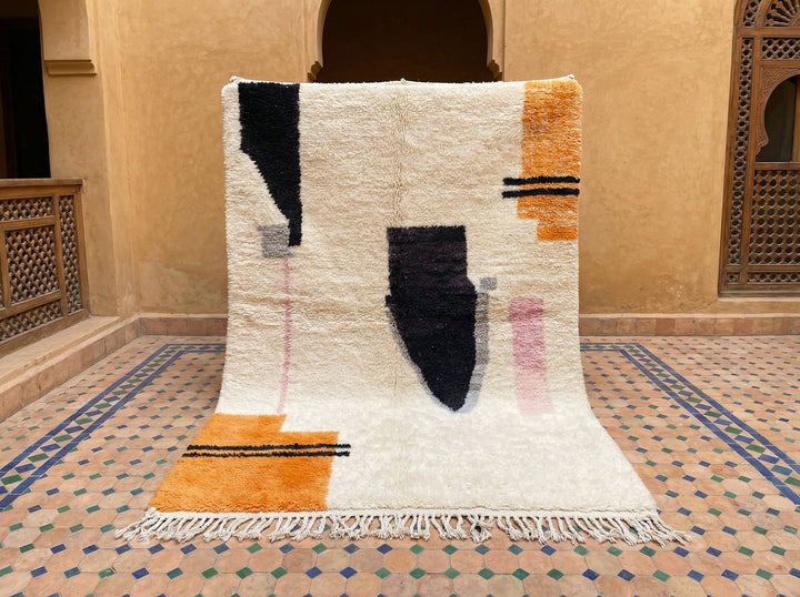 Cream, Black, Ochre & Pink Abstract Marks Custom Moroccan Rug - Africancreates