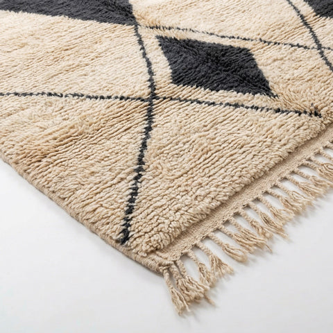 Cream & Black Two Filled Diamonds Custom Moroccan Rug - Africancreates