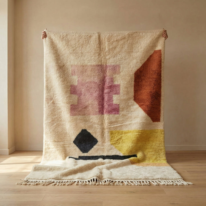 Cream Bright Abstract Symbols Custom Moroccan Rug - Africancreates
