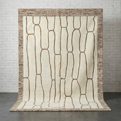 Cream & Brown Elongated Organic Cells Custom Moroccan Rug - Africancreates