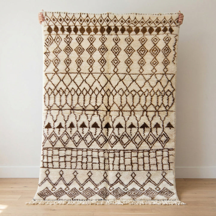 Cream & Brown Stacked Geometric Bands Custom Beni Ourain Moroccan Rug - Africancreates