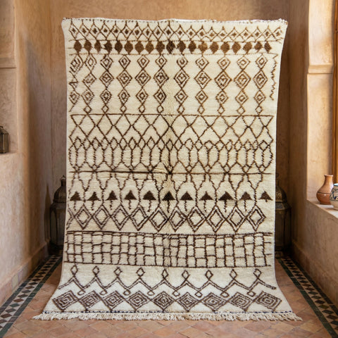 Cream & Brown Stacked Geometric Bands Custom Beni Ourain Moroccan Rug - Africancreates