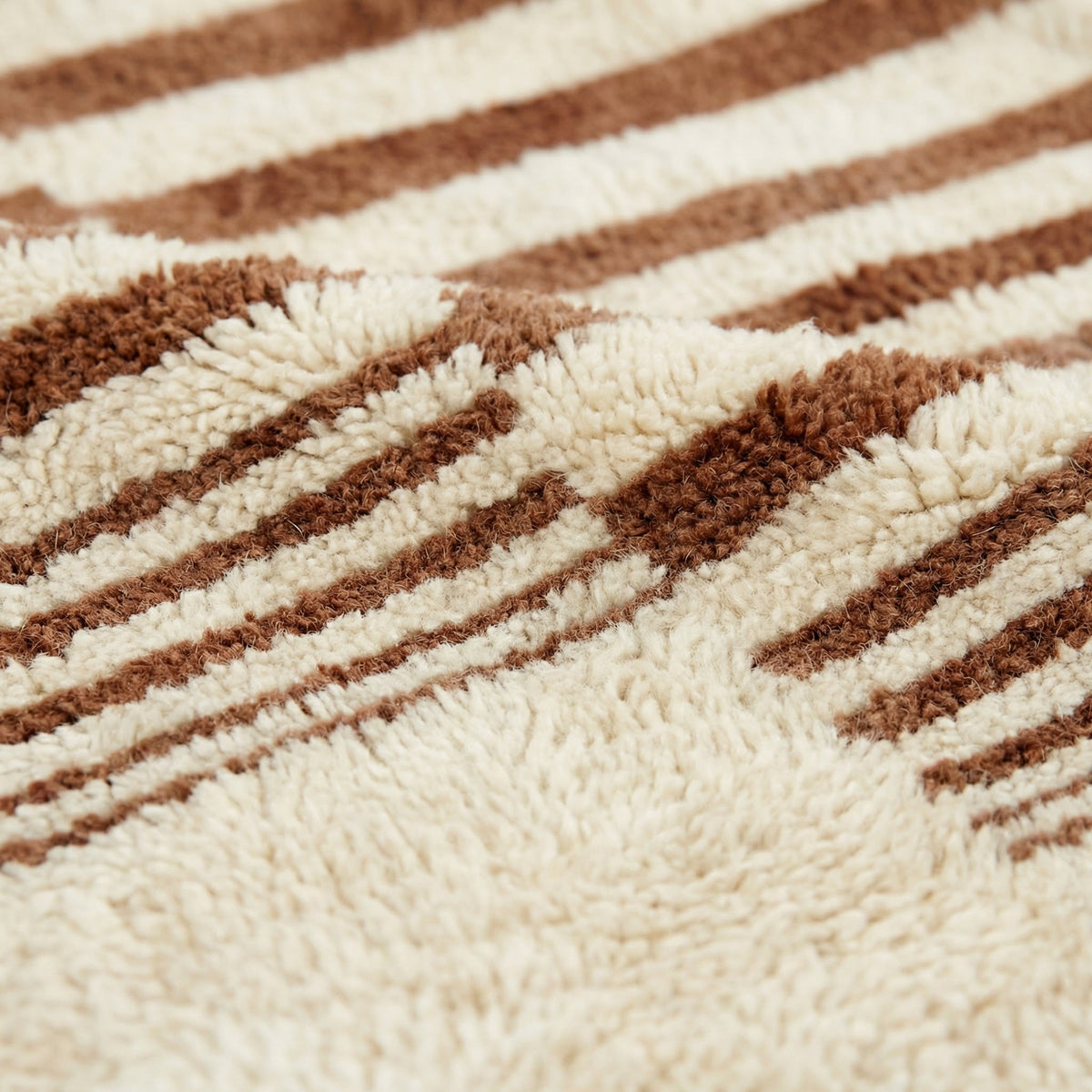 Cream & Brown Stepped Striped Square Custom Moroccan Rug - Africancreates