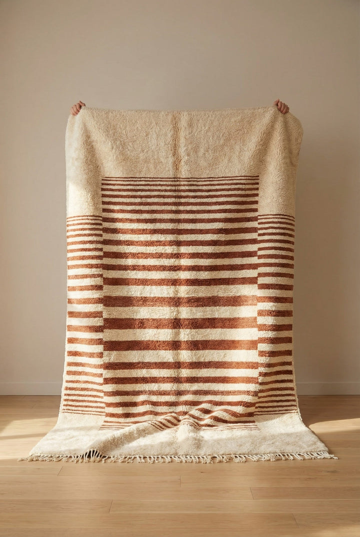 Cream & Brown Stepped Striped Square Custom Moroccan Rug - Africancreates