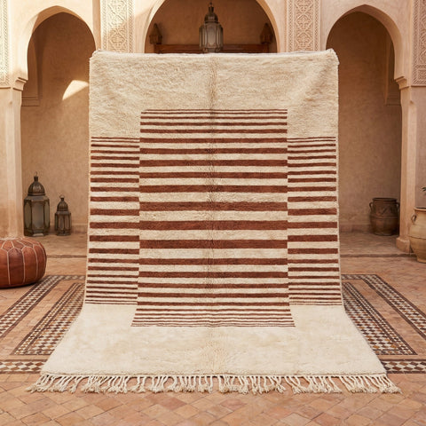 Cream & Brown Stepped Striped Square Custom Moroccan Rug - Africancreates