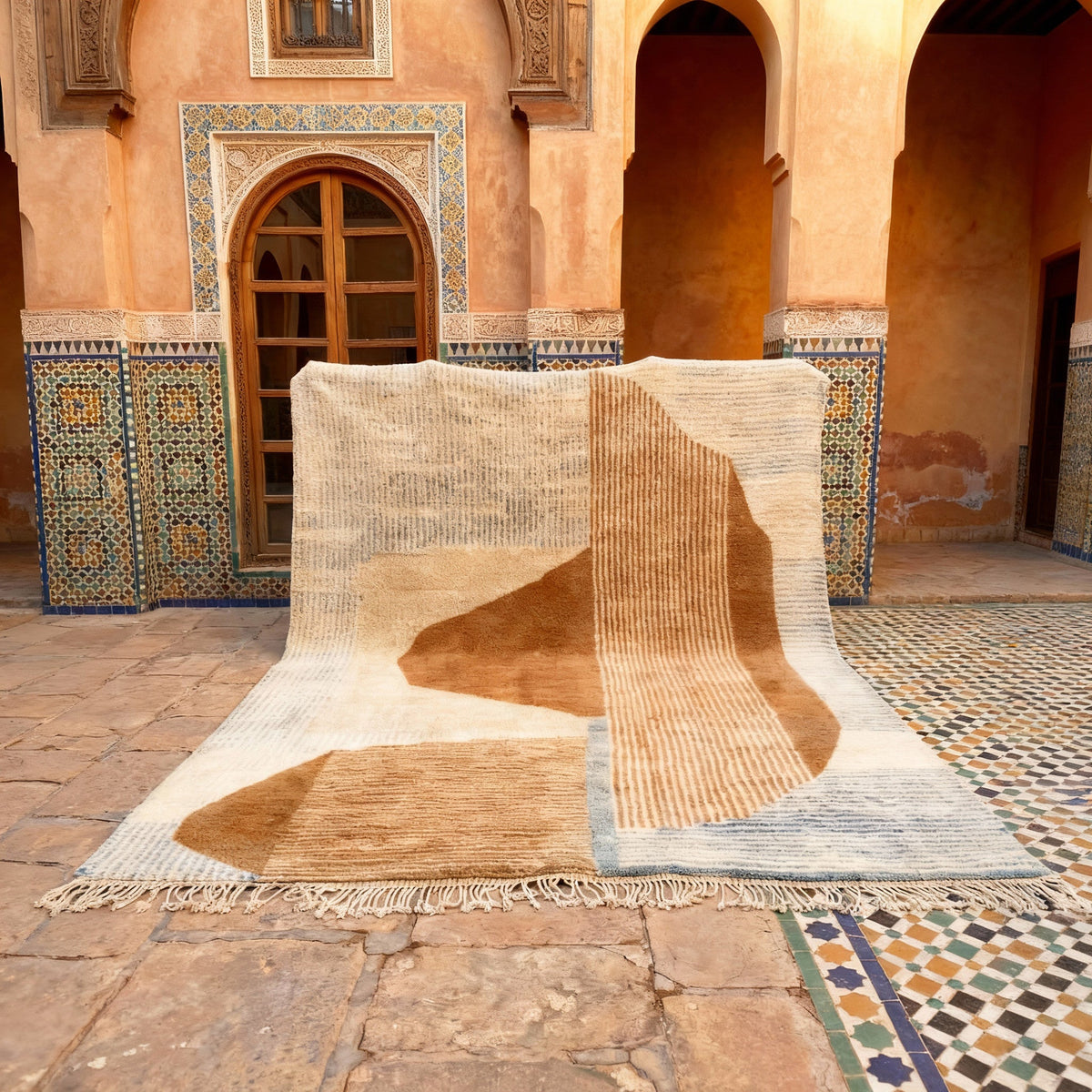 Cream & Caramel Asymmetrical Block Custom Moroccan Rug - Africancreates