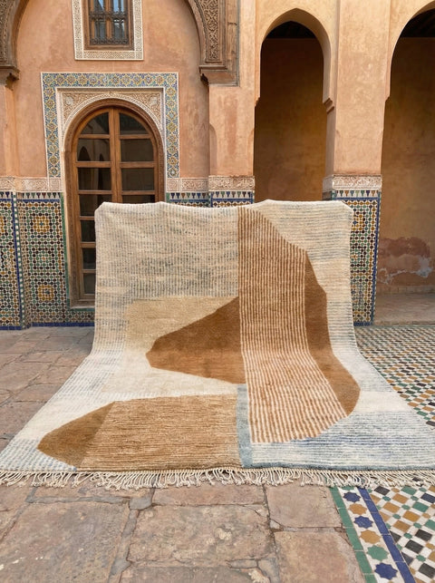 Cream & Caramel Asymmetrical Block Custom Moroccan Rug - Africancreates