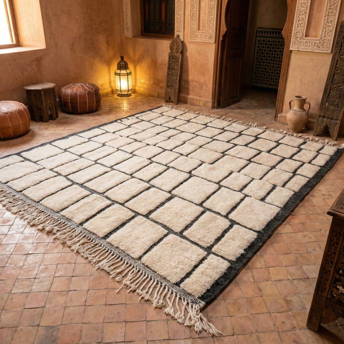 Cream & Charcoal Cobblestones Custom Moroccan Rug - Africancreates