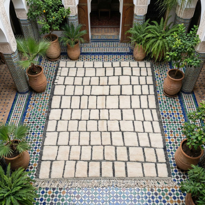 Cream & Charcoal Cobblestones Custom Moroccan Rug - Africancreates