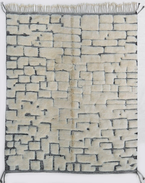 Cream & Charcoal Tiny Irregular Brick Grid Custom Moroccan Rug - Africancreates