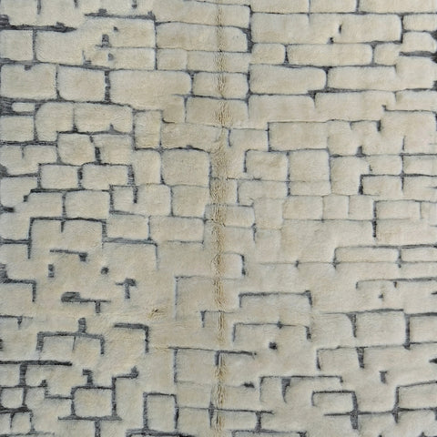 Cream & Charcoal Tiny Irregular Brick Grid Custom Moroccan Rug - Africancreates